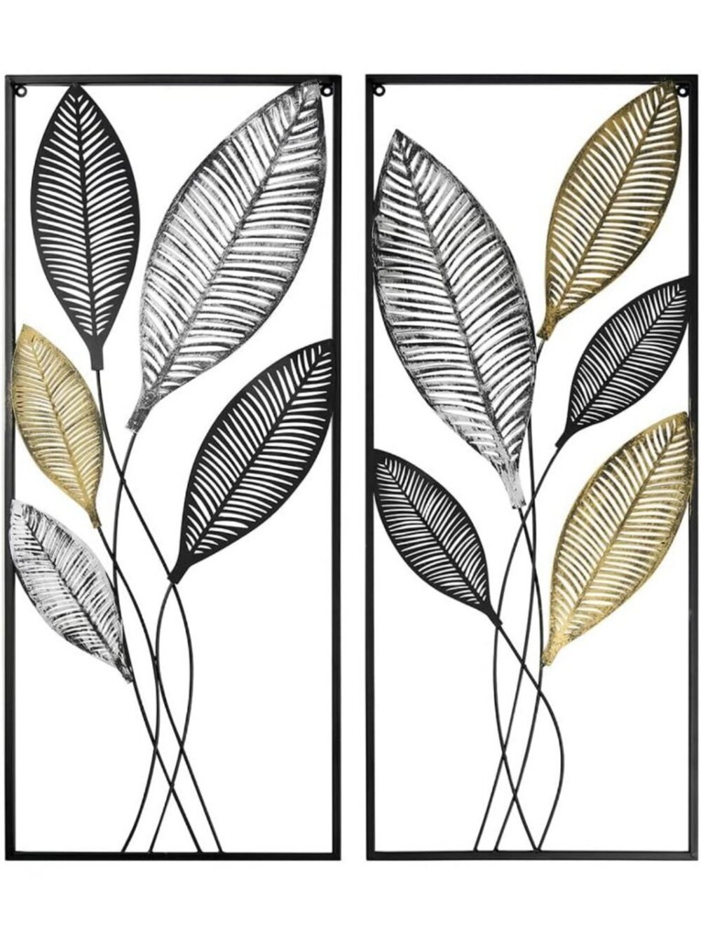 Set of 2 Metal Leaf Wall Art Decor - Tree of Life Sculptures for Home & Office